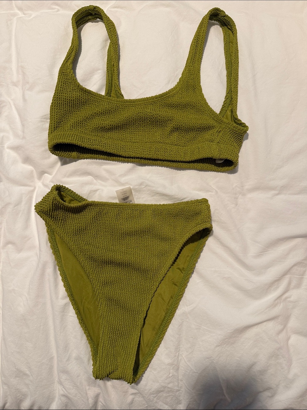 Good American Olive Green Textured High-Waist Bikini Set
